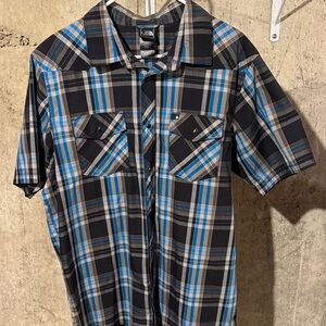 The North Face Men's Blue and Black Plaid Shirt